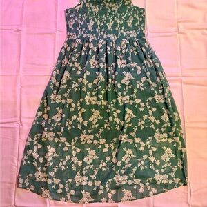 Floral Sleeveless Casual Dress in Green